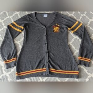 Harry Potter Gryffindor Cardigan Sweater Women’s Medium Gray Embroidered Crest